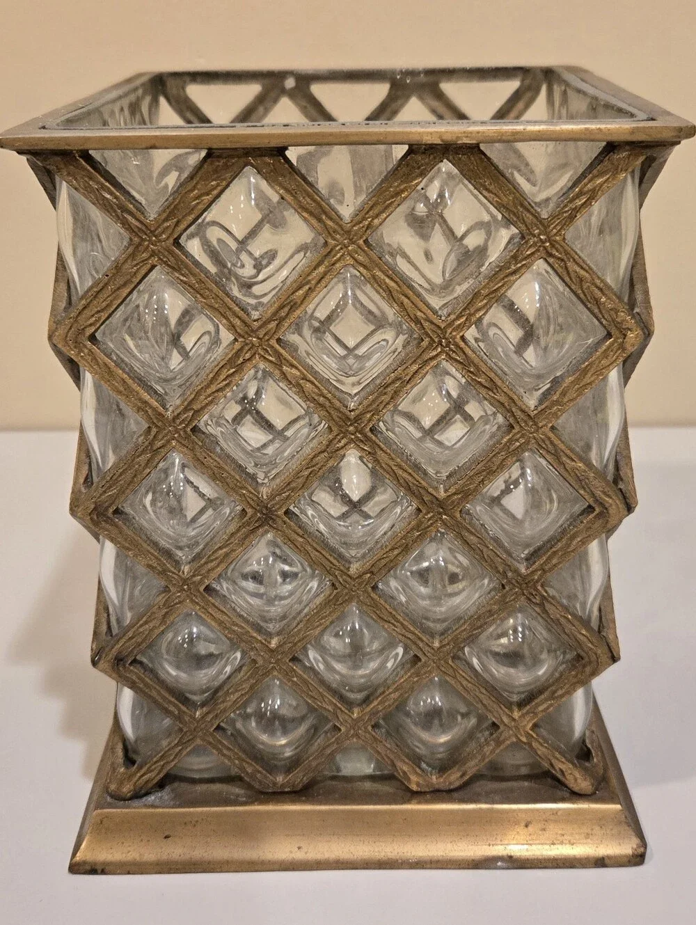 Vintage Indian Apothecary Jar With Bubble Glass And Brass Lattice Frame
